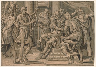 David jouant de la harpe devant Saül - after Frans Floris