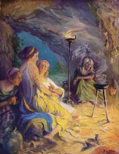 Glaucus et Ione cherchent refuge dans la grotte de la sorcière - after Frederick Coffay Yohn