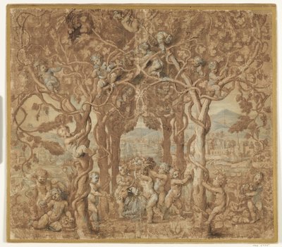 Putti récoltant du vin et jouant avec un bouc - after Giulio Romano