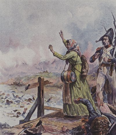 Une cantinière française voyant son mari parmi un groupe de soldats noyés à la bataille d