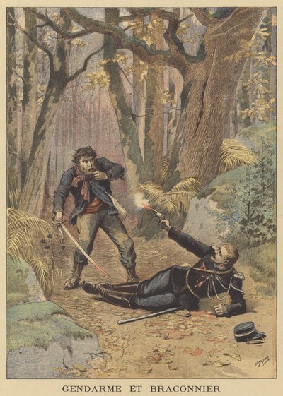 Confrontation entre un policier et un braconnier - after Henri Meyer
