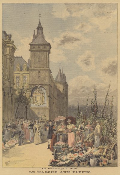 Printemps à Paris. Le marché aux fleurs - after Henri Meyer