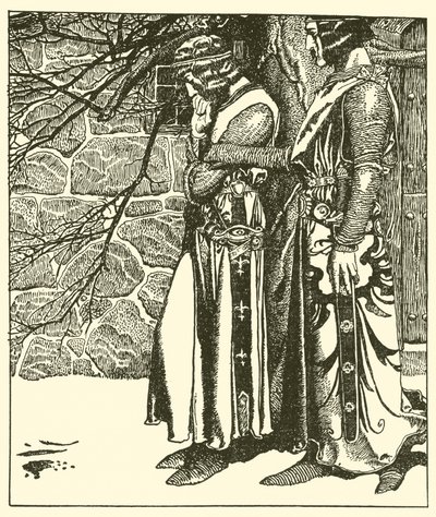Sir Kay interrompt les méditations de Sir Percival - after Howard Pyle