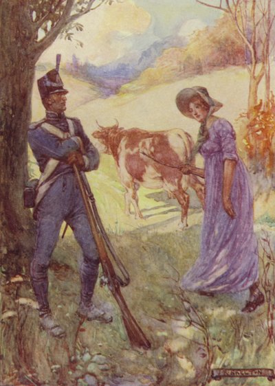 Laura Secord passant les sentinelles américaines en conduisant une vache - after Joseph Ratcliffe Skelton