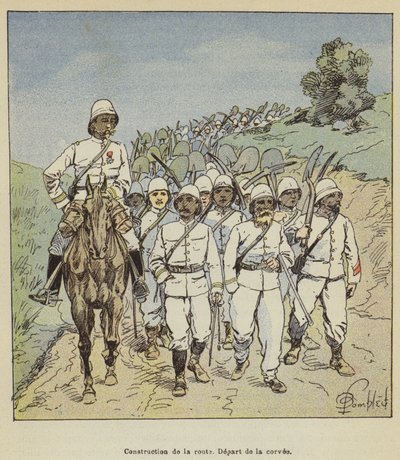 Construction de la route, Départ de la corvée - after Louis Charles Bombled
