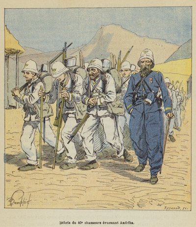 Débris du 40e chasseurs évacuant Andriba - after Louis Charles Bombled