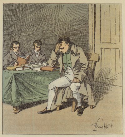 Et Napoléon a gardé le silence quelques instants, la tête appuyée sur une de ses mains - after Louis Charles Bombled