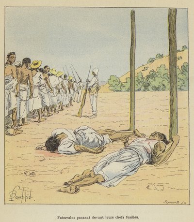 Fahavalos passant devant leurs chefs fusillés - after Louis Charles Bombled