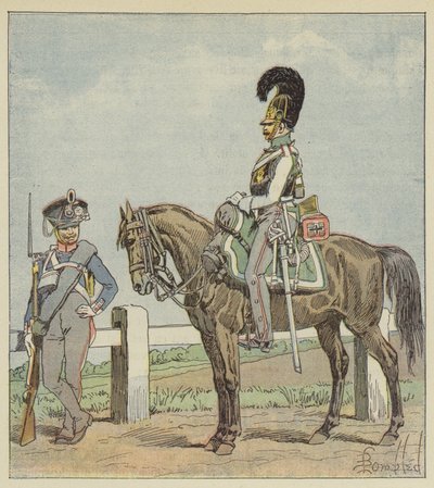Infanterie de ligne prussienne (42e rég) et cuirassier prussien (1806) - after Louis Charles Bombled
