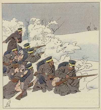 Infanterie japonaise en tenue de campagne en hiver - after Louis Charles Bombled