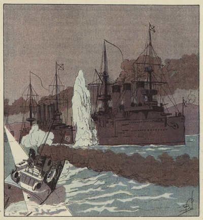 La flotte russe est torpillée par les Japonais - after Louis Charles Bombled