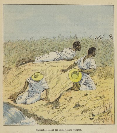 Malgaches épiant des explorateurs français - after Louis Charles Bombled