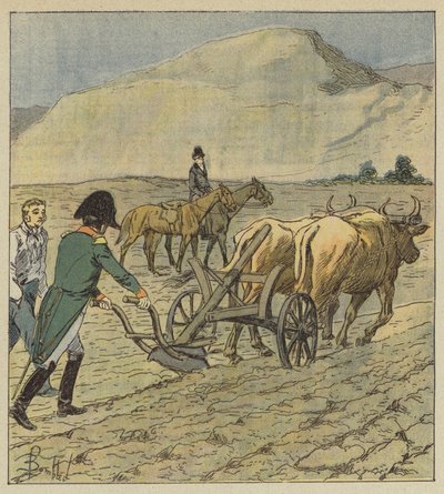 Napoléon trace un sillon à la charrue - after Louis Charles Bombled