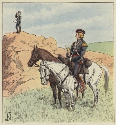 Officier de cosaques en reconnaissance devant Ping-Yang - after Louis Charles Bombled
