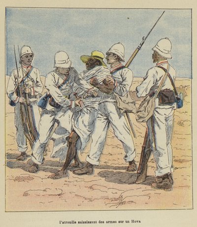 Patrouille saisissant des armes sur un Hova - after Louis Charles Bombled