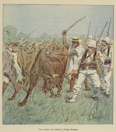Une razzia de bœufs à Diego-Suarez - after Louis Charles Bombled