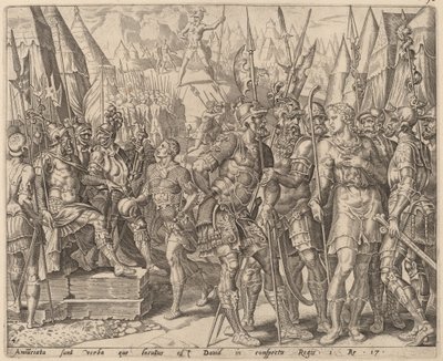 Le frère de David lui racontant le défi de Goliath - after Maerten van Heemskerck