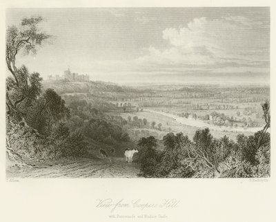 Vue de Coopers Hill, avec Runnemede et le château de Windsor - after Thomas Allom
