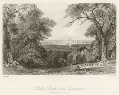 Château de Windsor depuis Bishopsgate, côté Surrey du Grand Parc - after Thomas Allom