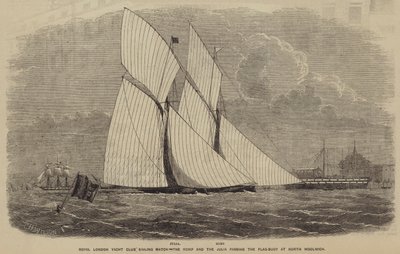 Course de voile du Royal London Yacht Club, le Romp et le Julia passant la bouée de drapeau à North Woolwich - after Thomas Harrington Wilson