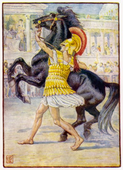 Il courut vers le cheval et saisit la bride - after Walter Crane