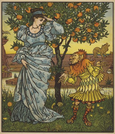 Le nain jaune sauve la princesse des lions - after Walter Crane