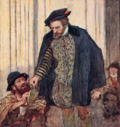 Shakespeare donne un sou à un mendiant - after William Hatherell