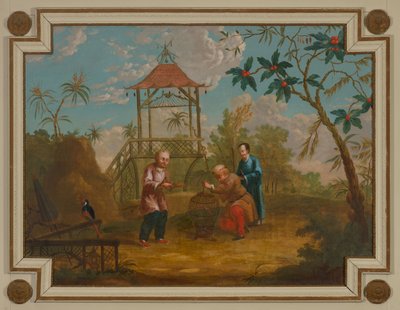 Néerlandais : Porte supérieure avec trois personnages autour d