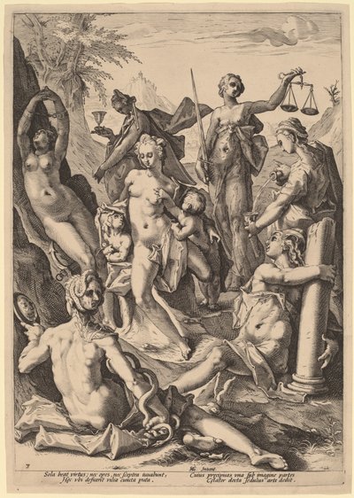 Les Sept Vertus - attributed to Jacob Matham, after Hendrik Goltzius