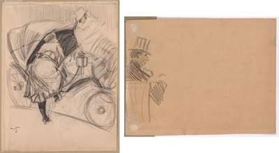 Femme entrant dans un fiacre (recto) ; Profil droit d