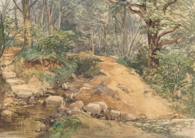 Scène boisée avec un chemin traversant un ruisseau - attributed to John Middleton