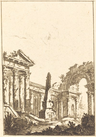 Capriccio avec ruines et un obélisque - attributed to Jérôme Charles Bellicard