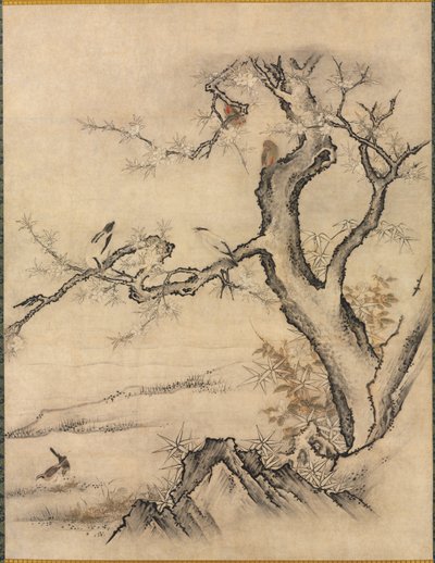 Fleurs et Oiseaux dans un Paysage Printanier - attributed to Kano Motonobu