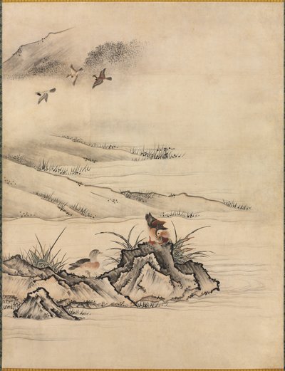 Fleurs et Oiseaux dans un Paysage Printanier - attributed to Kano Motonobu