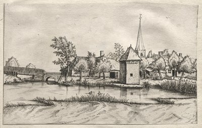 Vues de villages dans le Brabant et la Campine : Un village entouré de douves - attributed to Master of the Small Landscapes
