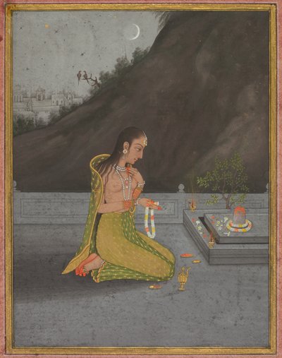 Une scène nocturne de Shiva puja (recto) - attributed to Muhammad Rizavi Hindi
