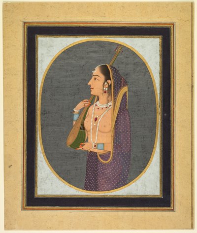Dame de cour chantant et jouant de la vina - attributed to Muhammad Rizavi Hindi