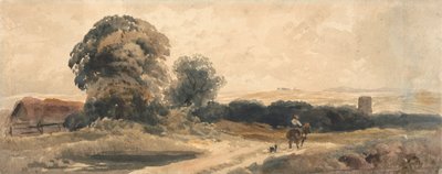 Une route de campagne avec un voyageur à cheval - attributed to Peter DeWint