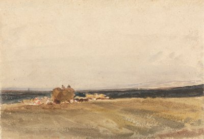 Chariot de foin dans un paysage ouvert - attributed to Peter DeWint
