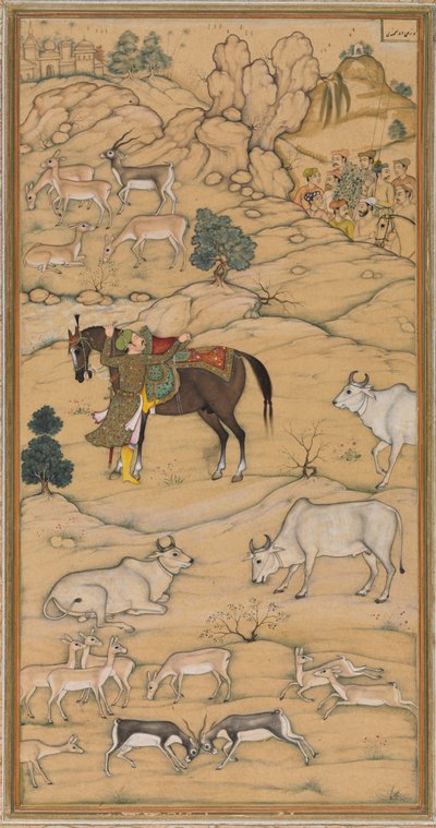 Akbar Montant son Cheval ; page du Chester Beatty Akbar Nama (Histoire d