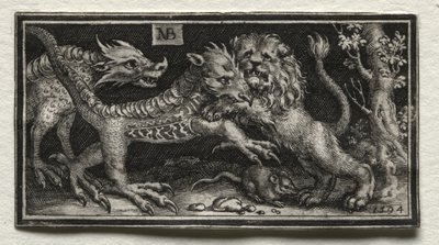 Lion combattant deux bêtes - attributed to Tobias Stimmer