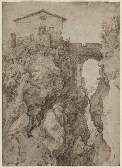 Ponte San Rocco à Tivoli - attributed to Willem van Niewlandt