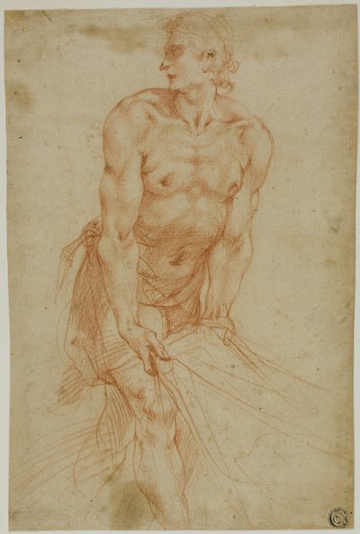 Homme tirant sur un drap : Étude pour la mise au tombeau [Sacristie de la Chartreuse de Saint Martin, Naples, 1596]. - called Cavaliere d