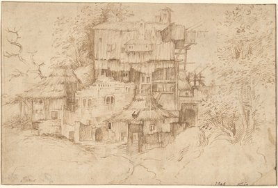 Un complexe de maisons rustiques construites sur des ruines - circle of Giorgione