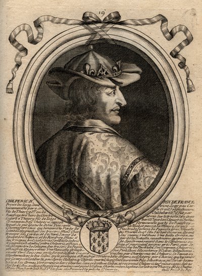 Portrait de Chilpéric II (c. 670 - 721), roi de Neustrie - Chilpéric II roi des Francs - Gravure de 