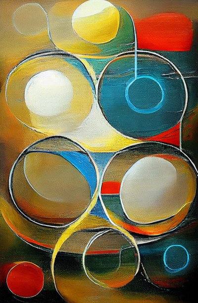 Forme circulaire multicolore abstraite sur toile - F. Abderrahim