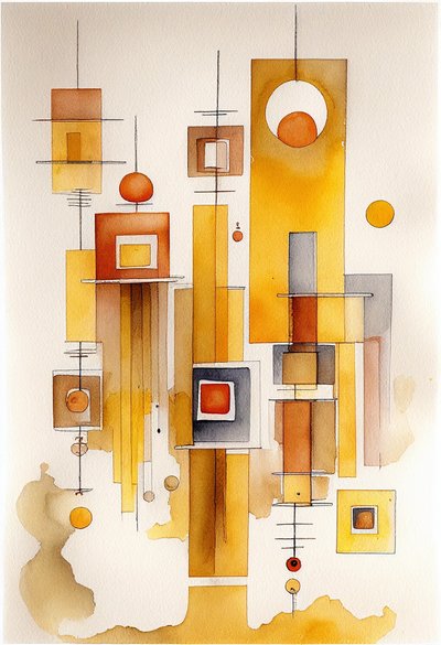 Aquarelle abstraite, abstraction géométrique - F. Abderrahim