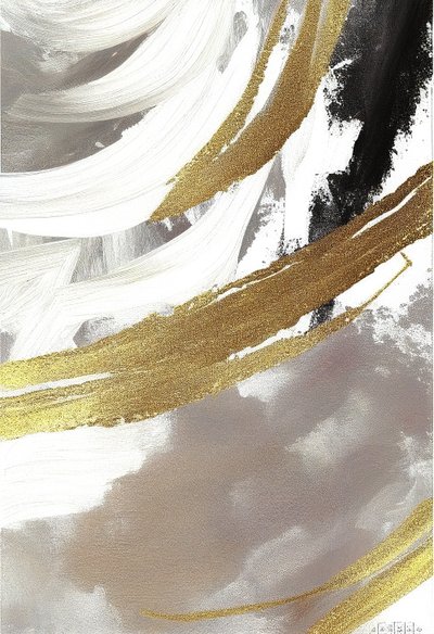 Peinture abstraite noire et grise avec effet doré - F. Abderrahim