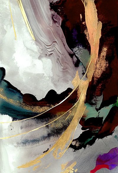 Peinture abstraite noire et grise avec effet doré - F. Abderrahim