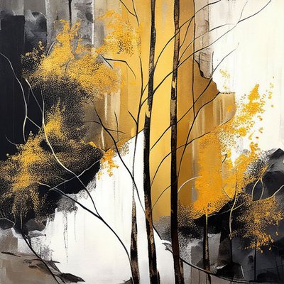 Forêt abstraite dorée en automne, art mural - F. Abderrahim